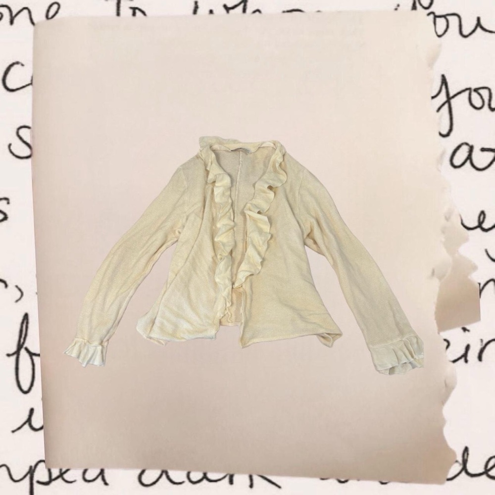 linen ruffle accent cardigan